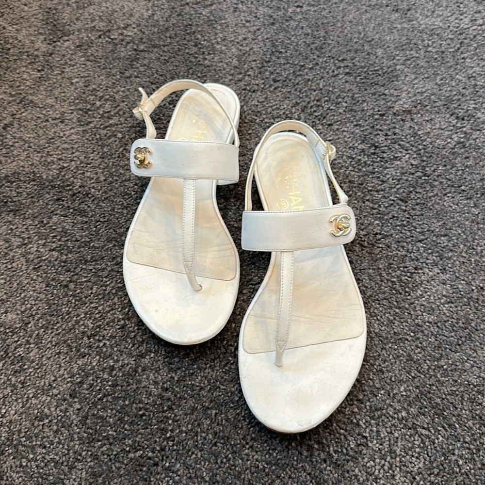chanel white sandals